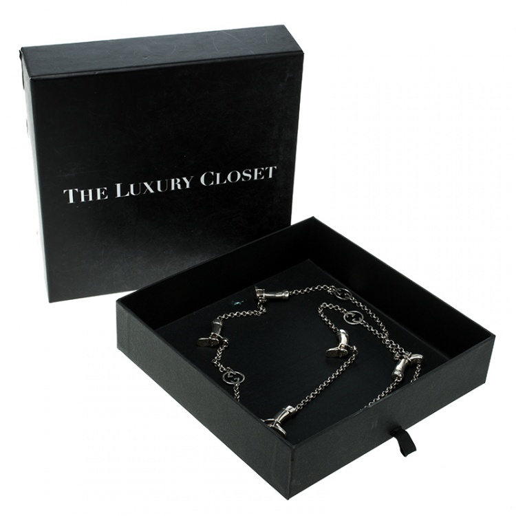 Pre Owned Gucci GG Boot Charm Silver Chain Link Long Necklace