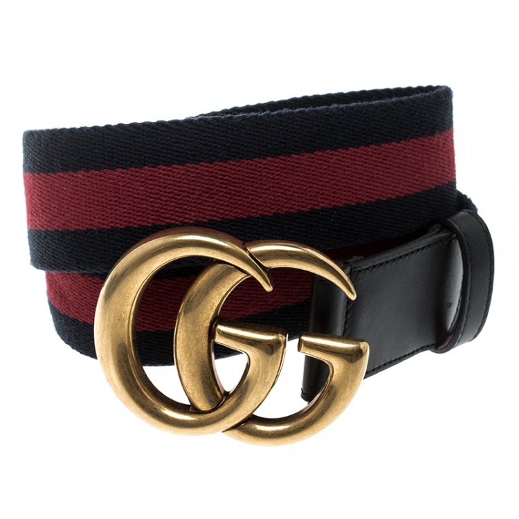 Vergevingsgezind hoofdstad medeklinker Gucci Dark Blue/Red Fabric Web Double G Buckle Belt 90cm Gucci | TLC