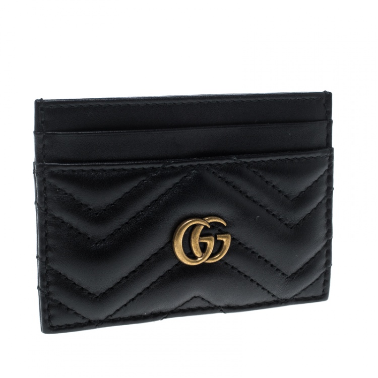 Pre Owned Gucci Black Matelasse Leather Marmont Card Case