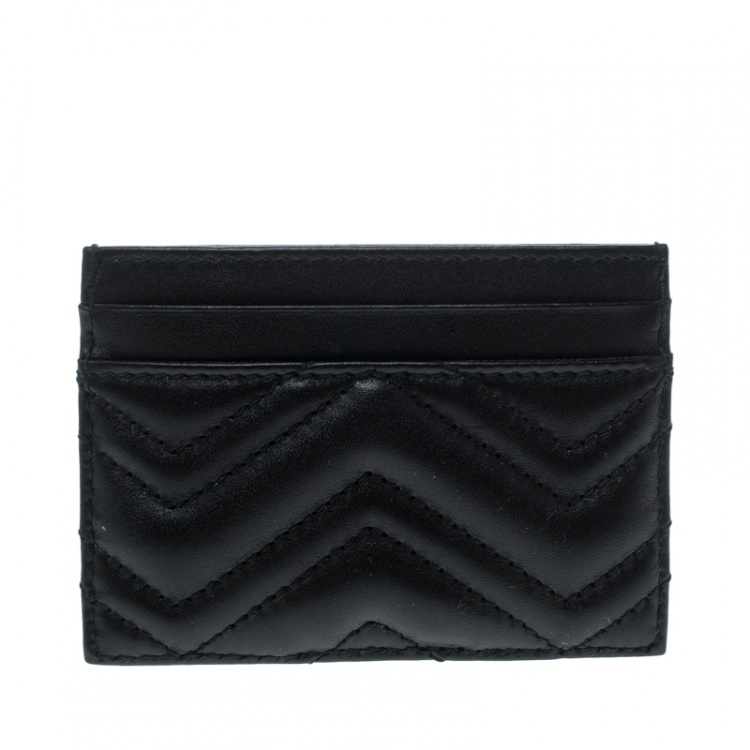Pre Owned Gucci Black Matelasse Leather Marmont Card Case