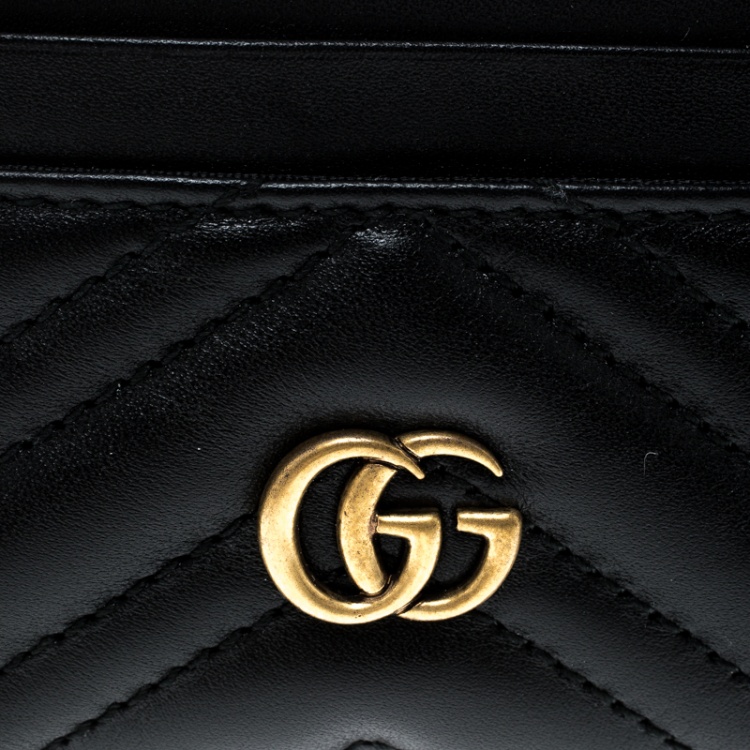 Pre Owned Gucci Black Matelasse Leather Marmont Card Case