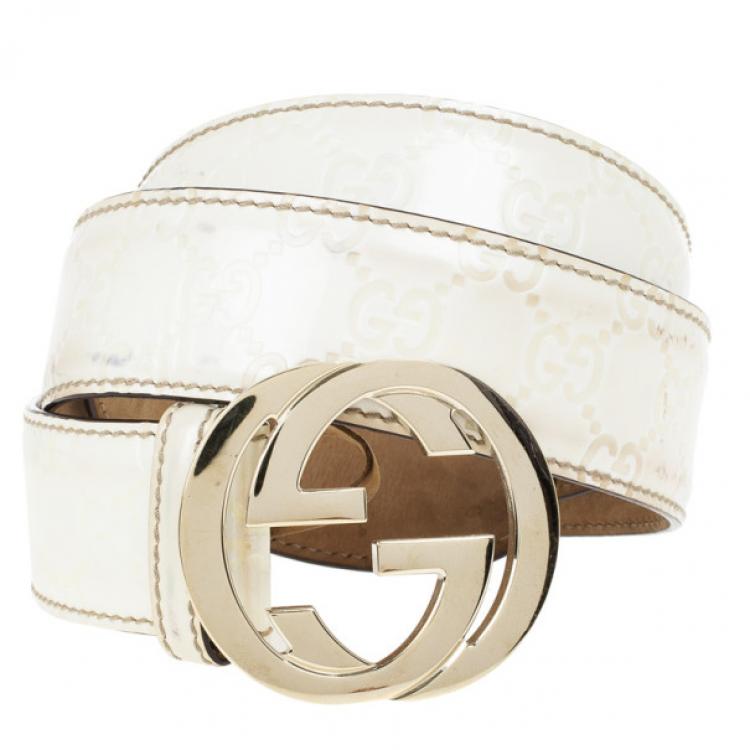 Gucci White Guccissima Leather Interlocking GG Buckle Belt Size 90 CM Gucci  | TLC