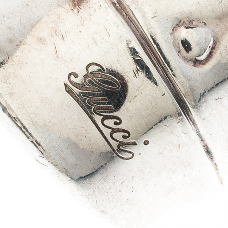 Pre Owned Gucci Bamboo Silver Wide Band Ring Size 56