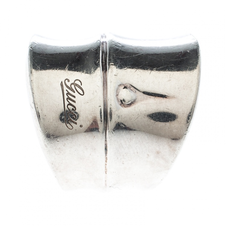 Pre Owned Gucci Bamboo Silver Wide Band Ring Size 56