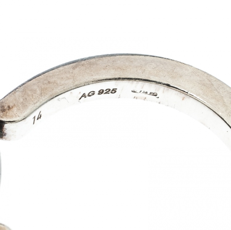 Pre Owned Gucci Onyx G Boule Silver Ring Size 54.5