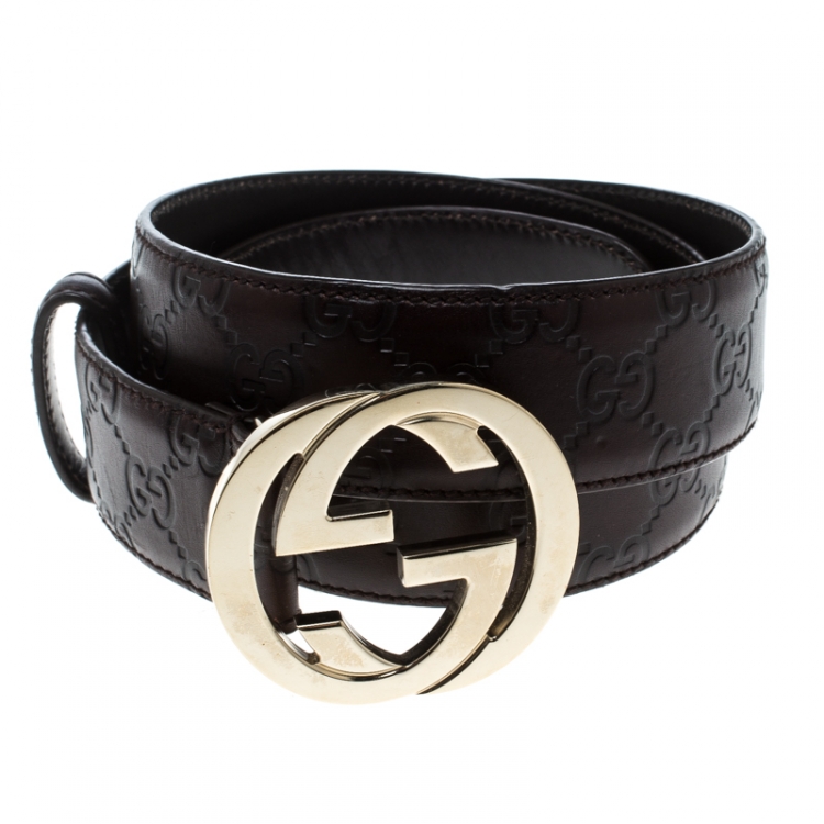 Gucci Brown Guccissima Leather Interlocking GG Buckle Belt 90CM Gucci