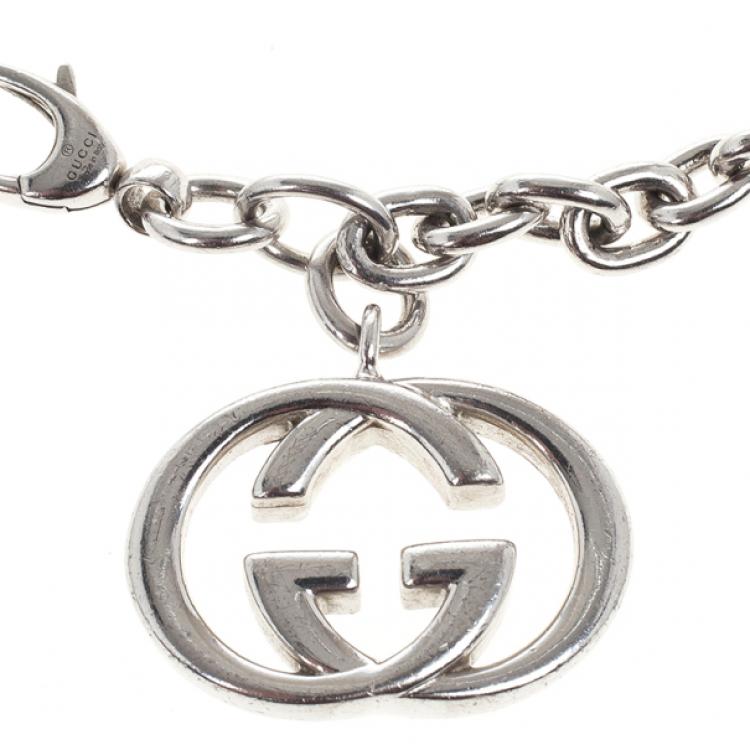 Pre Owned Gucci Interlocking G Charm Silver Bracelet
