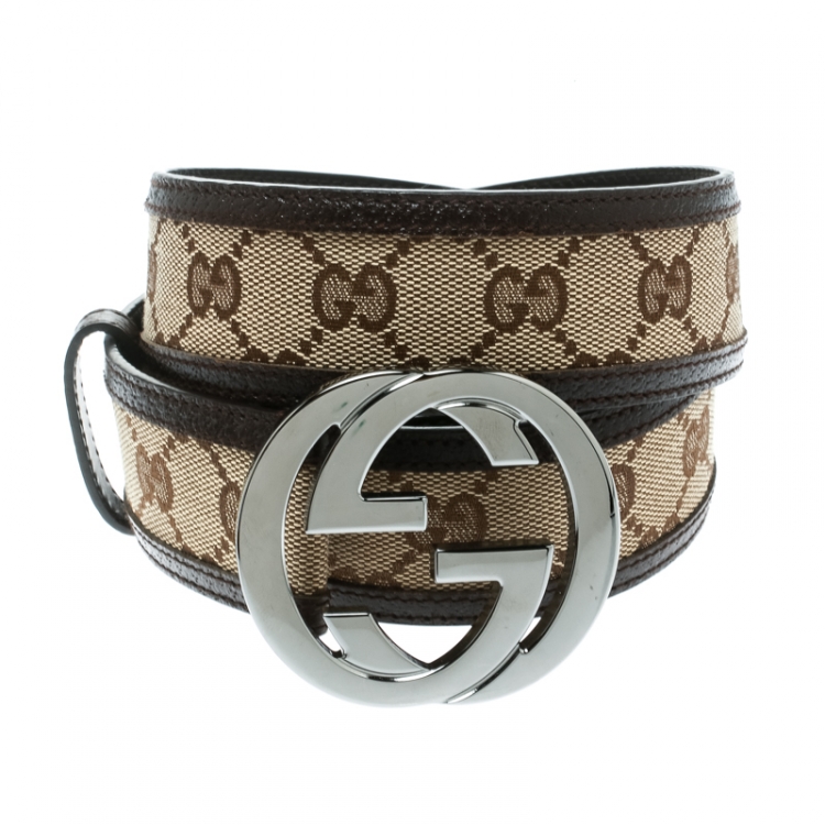 Gucci Beige/Brown GG Canvas and Leather Interlocking G Buckle Belt 95 CM  Gucci | TLC