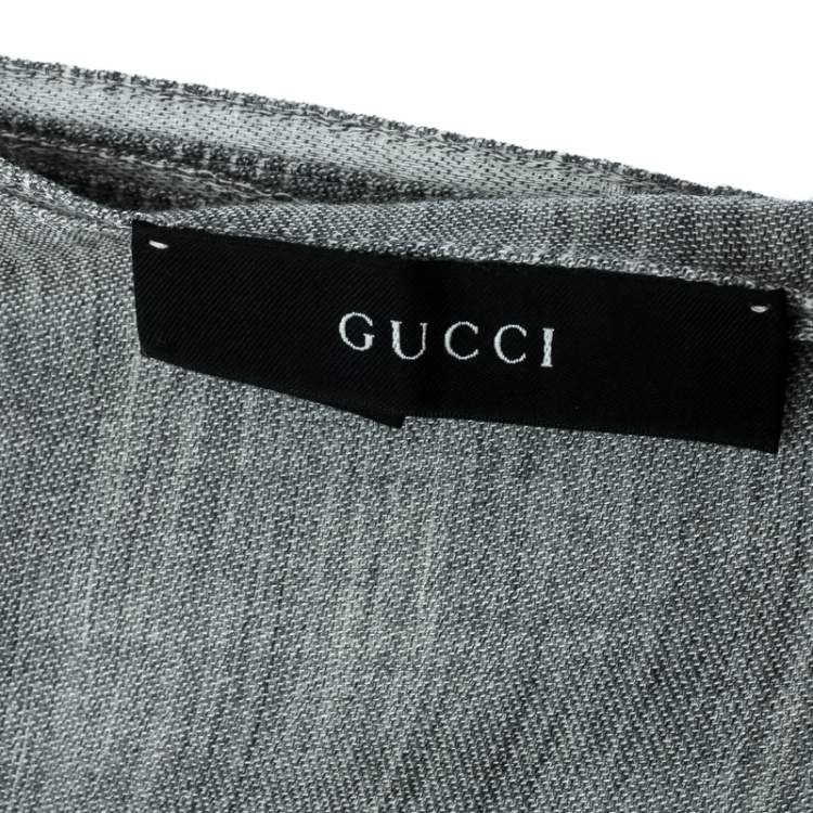 مملوكة مسبقًا Gucci Grey and White Guccissima Jacquard Pattern Wool and Silk Fringed Edge Stole