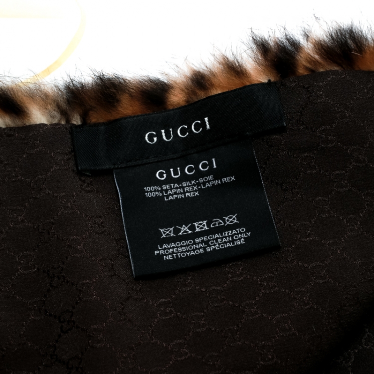 مملوكة مسبقًا Gucci Brown Animal Printed Guccissima Silk Lined Rabbit Fur Scarf