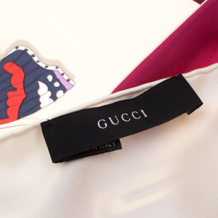 مملوكة مسبقًا Gucci Multicolor Butterflies Handbags Horsebit Printed Silk Square Scarf