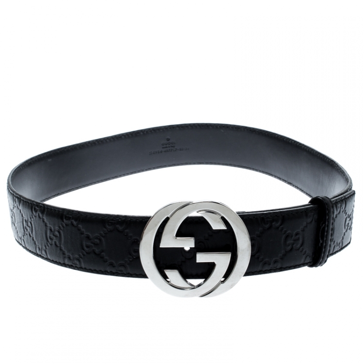 Gucci Black Guccissima Leather Interlocking GG Buckle Belt 85CM Gucci ...