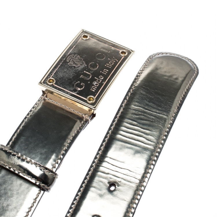 Pre Owned Gucci Metallic Leather Buckle Belt 95 CM