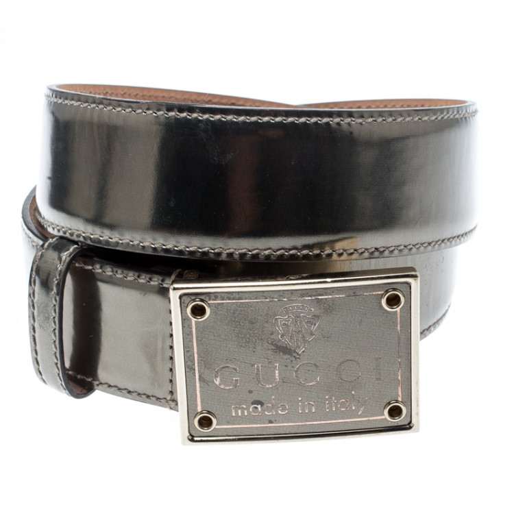 Pre Owned Gucci Metallic Leather Buckle Belt 95 CM
