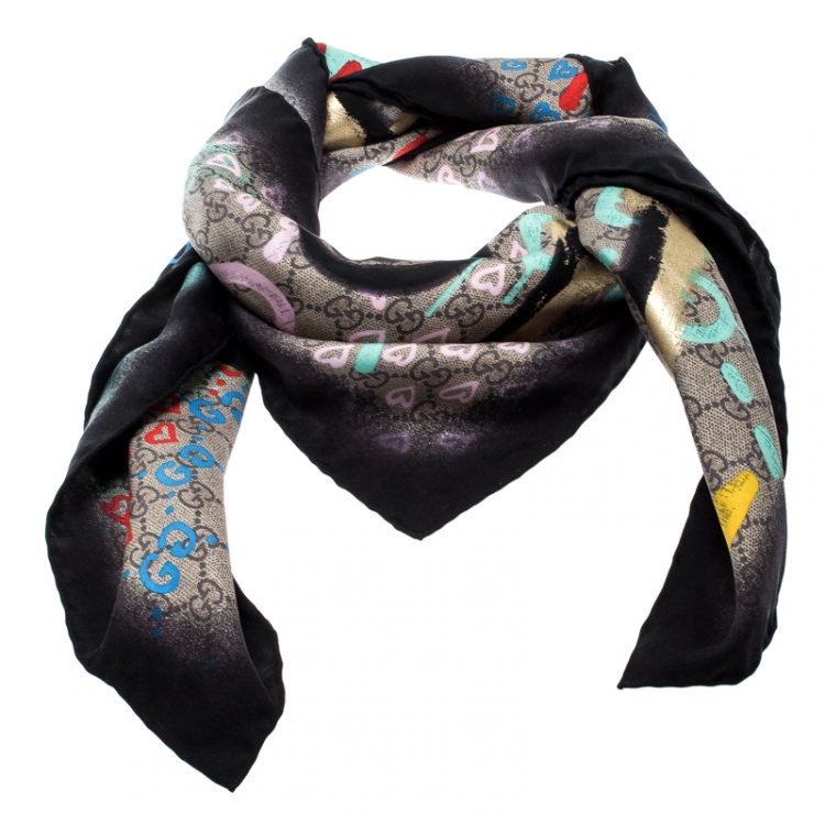 Gucci Ghost 'Life is Gucci' Monogram Printed Silk Square Scarf