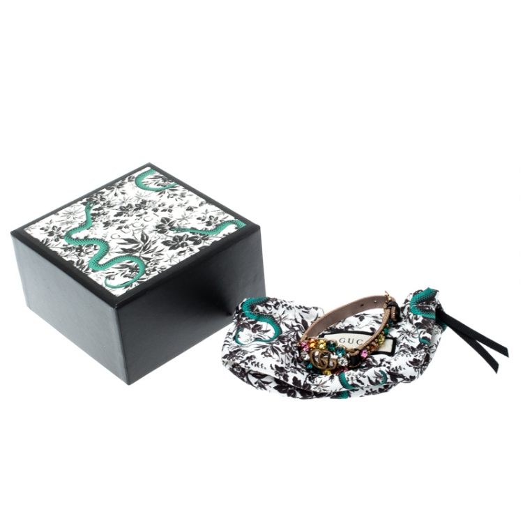 مملوكة مسبقًا Gucci Double G Multicolor Crystal Studded Leather Bracelet S