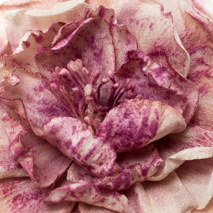 Pre Owned Gucci Purple And White Silk Flower Silver Tone Brooch