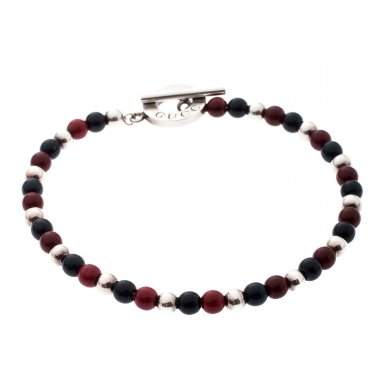 Gucci YBA286673001 Silver and Red Wood Bead Bracelet