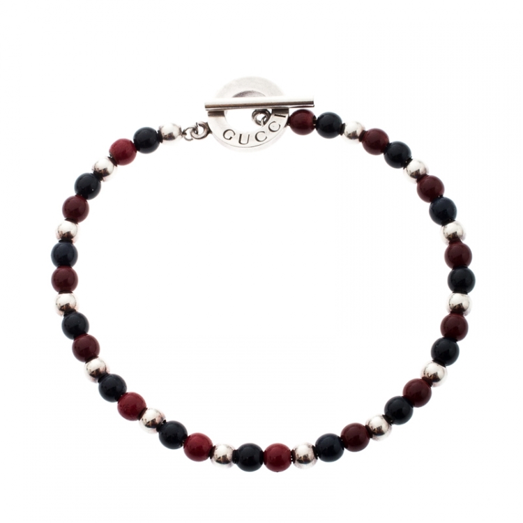 Pre Owned Gucci Multicolor Beads Silver Toggle Bracelet
