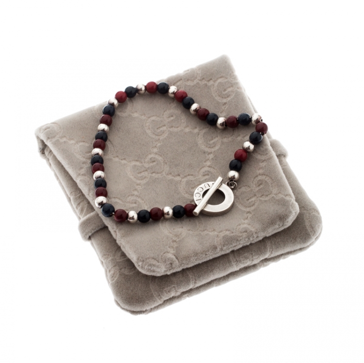Pre Owned Gucci Multicolor Beads Silver Toggle Bracelet