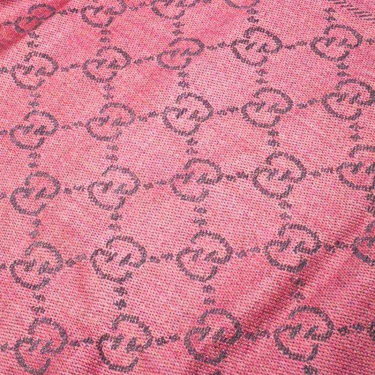 Pre Owned Gucci Pink Grey Guccissima Wool Fringed Trim Muffler