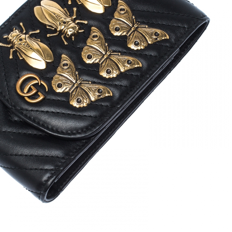 Pre Owned Gucci Black Animal Studs Leather GG Marmont Belt Accessory