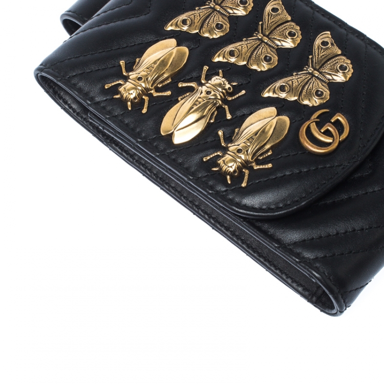 Pre Owned Gucci Black Animal Studs Leather GG Marmont Belt Accessory