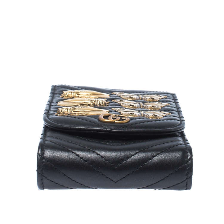 Pre Owned Gucci Black Animal Studs Leather GG Marmont Belt Accessory