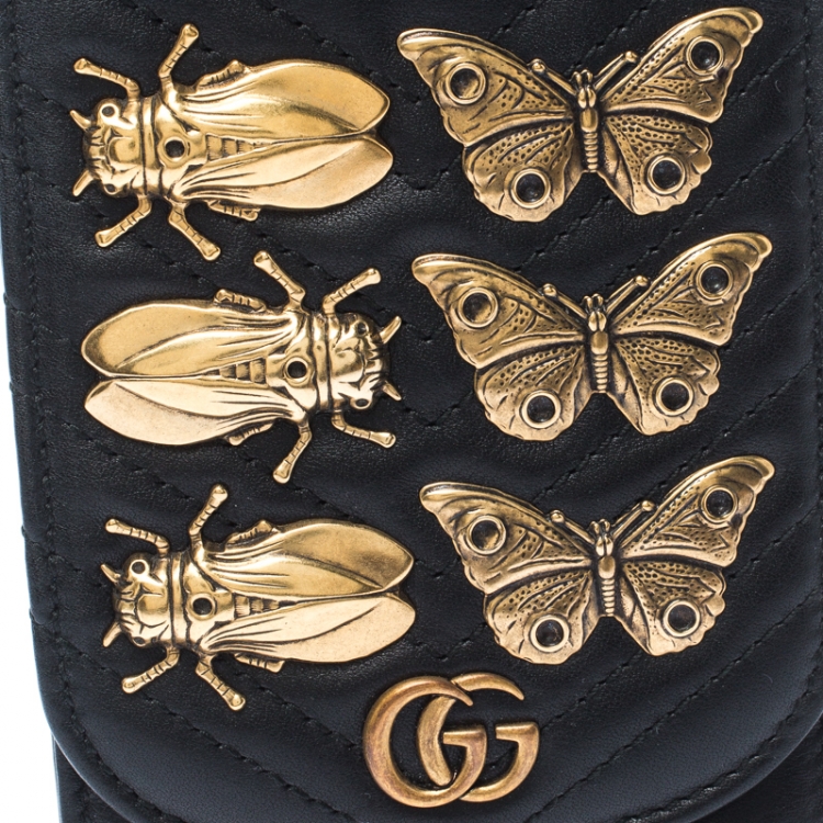 Pre Owned Gucci Black Animal Studs Leather GG Marmont Belt Accessory