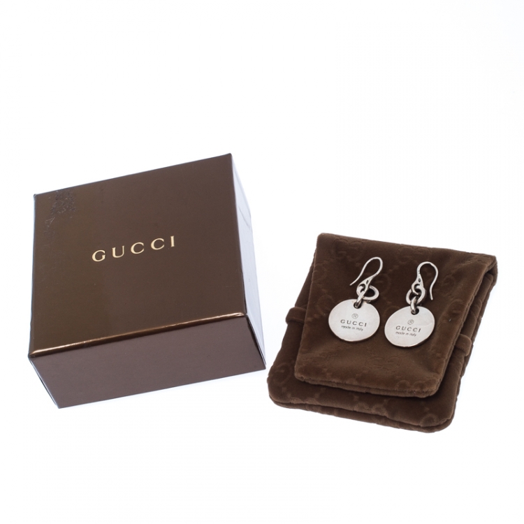 Pre Owned Gucci Trademark Round Tag Sterling Silver Earrings