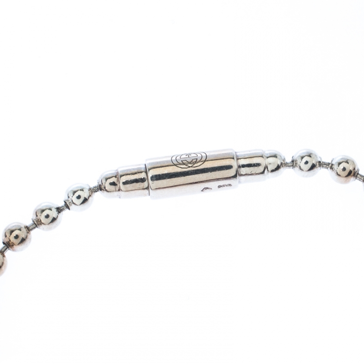 Pre Owned Gucci Sterling Silver Guccisima Square Pendant Necklace