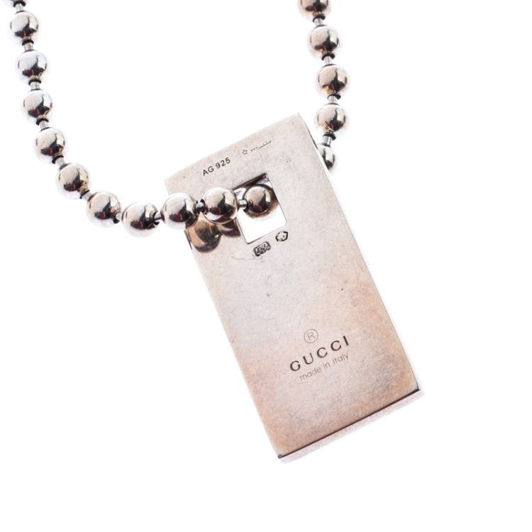 Pre Owned Gucci Sterling Silver Guccisima Square Pendant Necklace