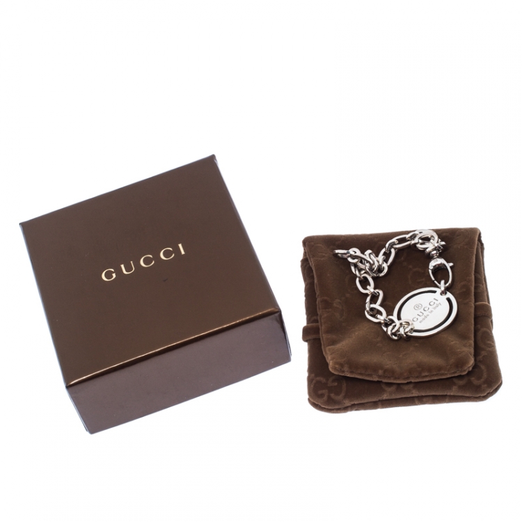 Pre Owned Gucci Sterling Silver Round Tag Bracelet