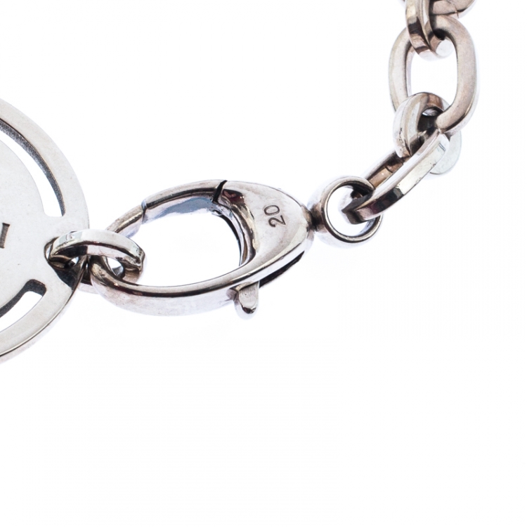 Pre Owned Gucci Sterling Silver Round Tag Bracelet