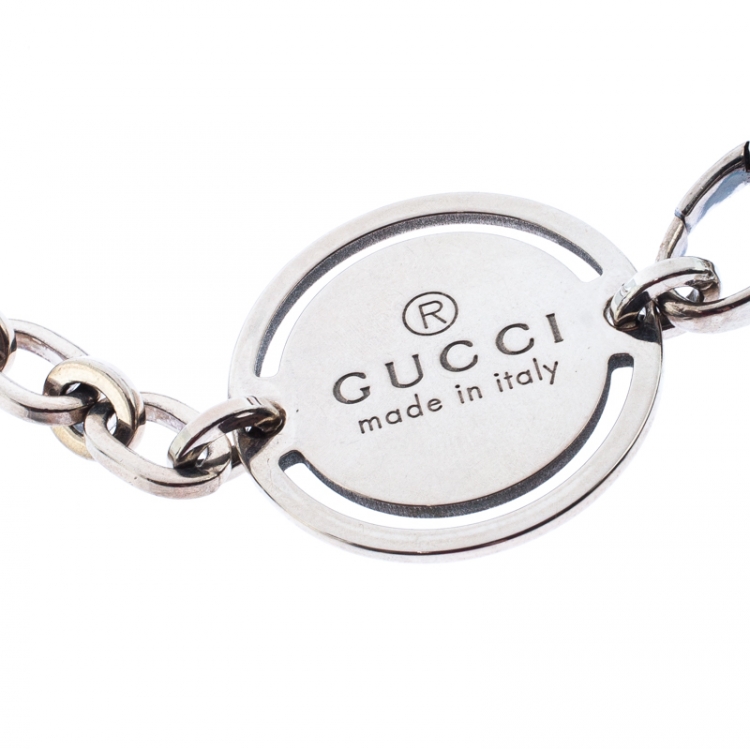 Pre Owned Gucci Sterling Silver Round Tag Bracelet