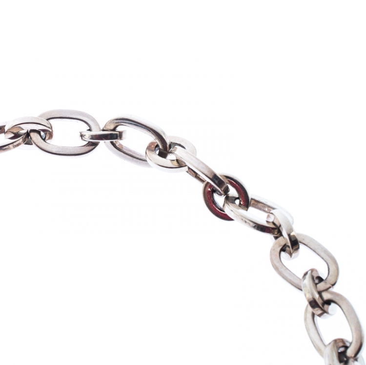 Pre Owned Gucci Sterling Silver Round Tag Bracelet