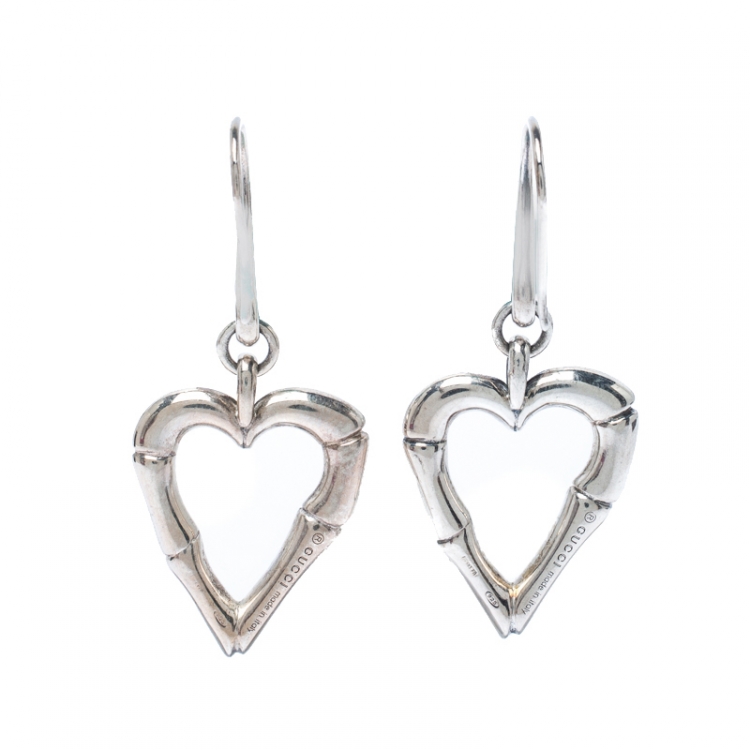 Pre Owned Gucci Bamboo Heart Silver Hook Earrings