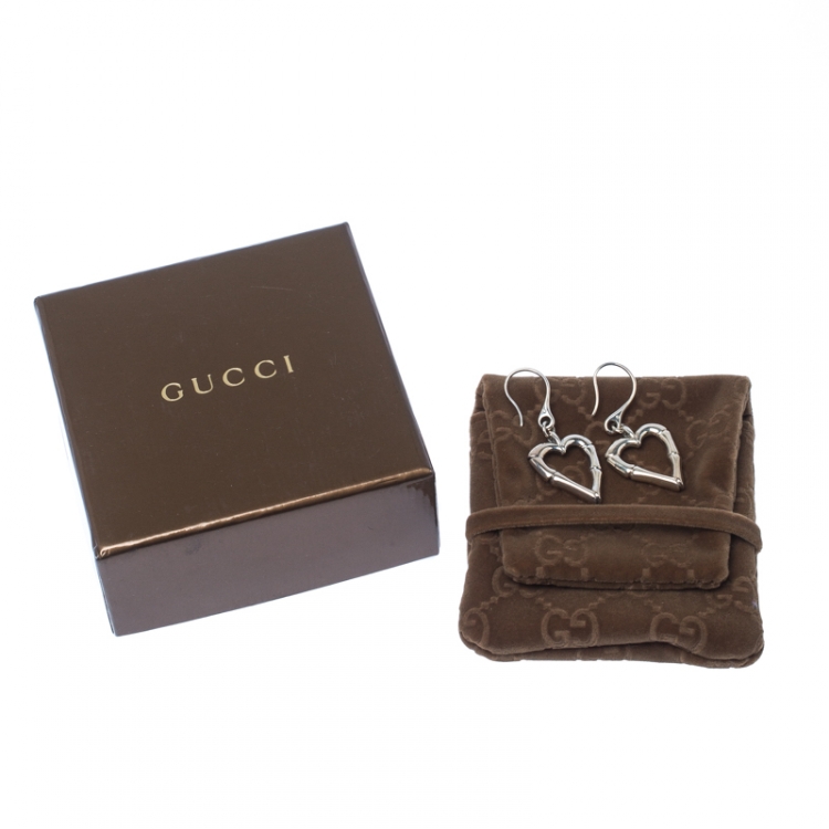 Pre Owned Gucci Bamboo Heart Silver Hook Earrings