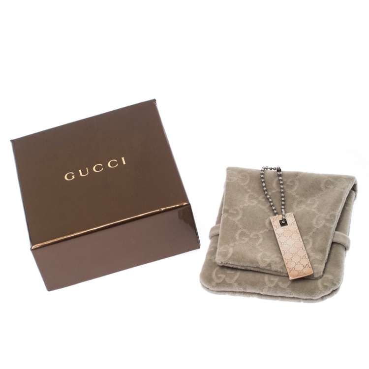 Pre Owned Gucci Silver Tone Guccisima Square Tag Pendant
