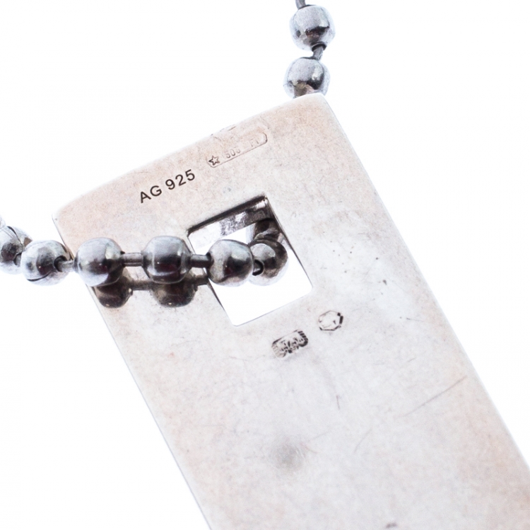 Pre Owned Gucci Silver Tone Guccisima Square Tag Pendant