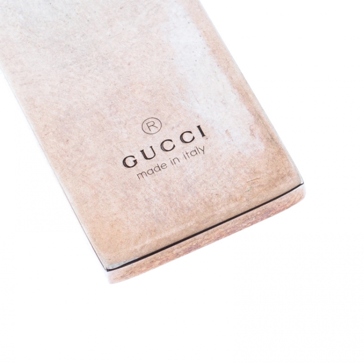 Pre Owned Gucci Silver Tone Guccisima Square Tag Pendant