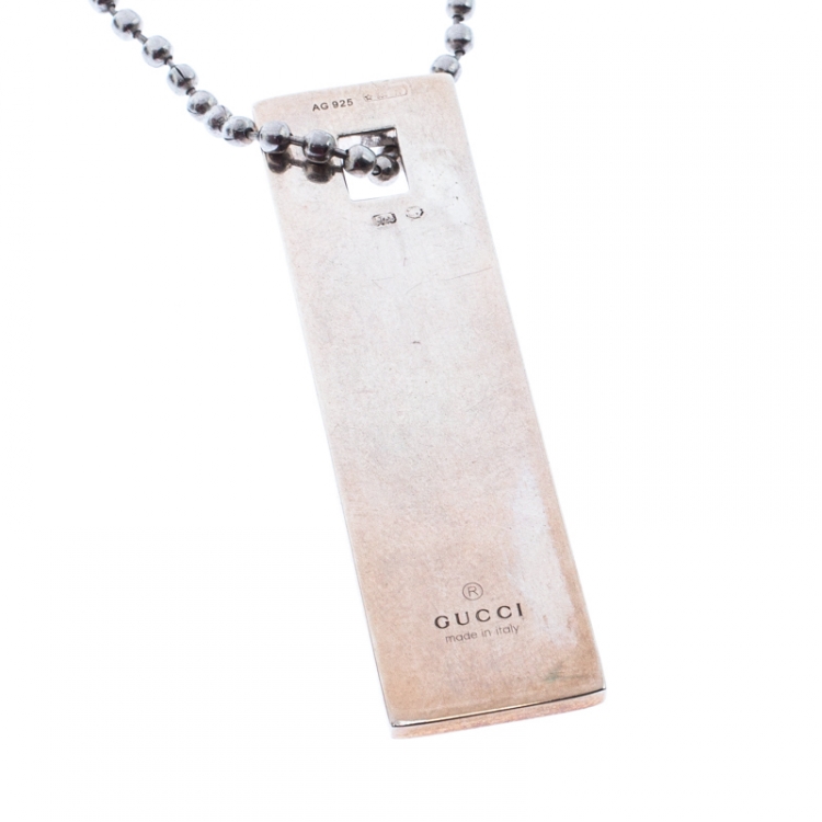 Pre Owned Gucci Silver Tone Guccisima Square Tag Pendant