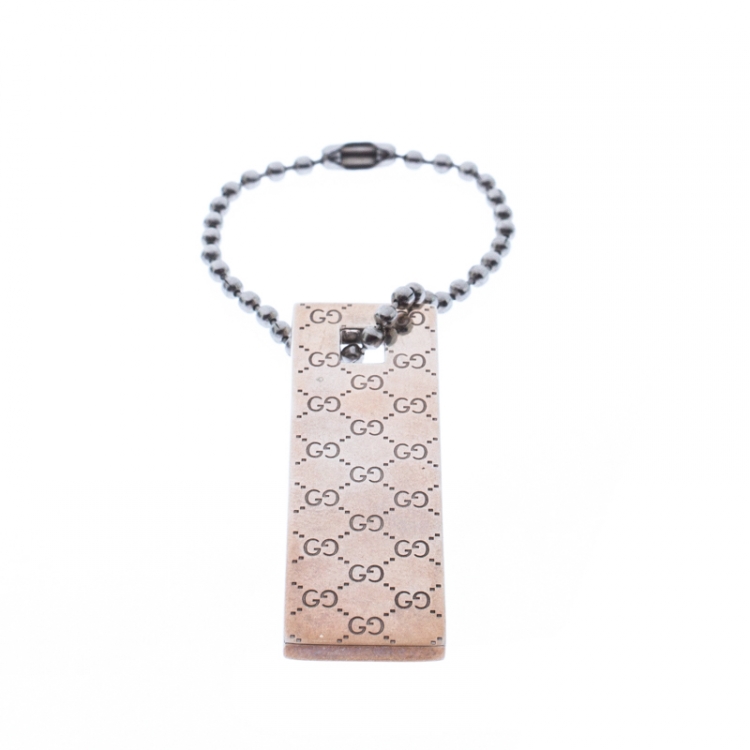Pre Owned Gucci Silver Tone Guccisima Square Tag Pendant