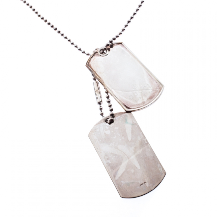 Pre Owned Gucci Sterling Silver Double Dog Tag Pendant Necklace