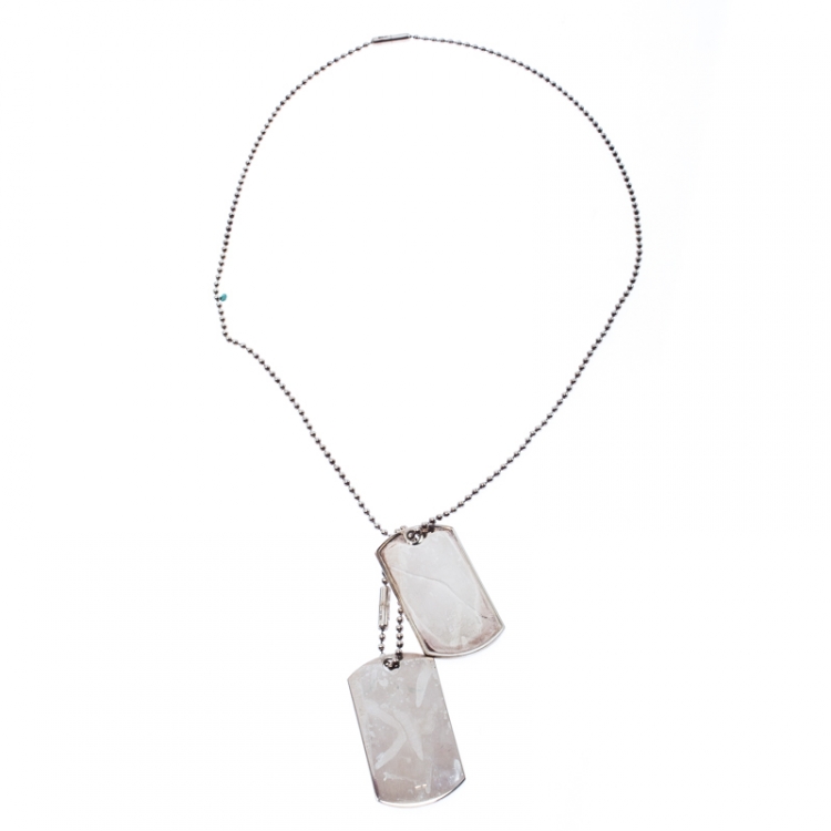 Pre Owned Gucci Sterling Silver Double Dog Tag Pendant Necklace