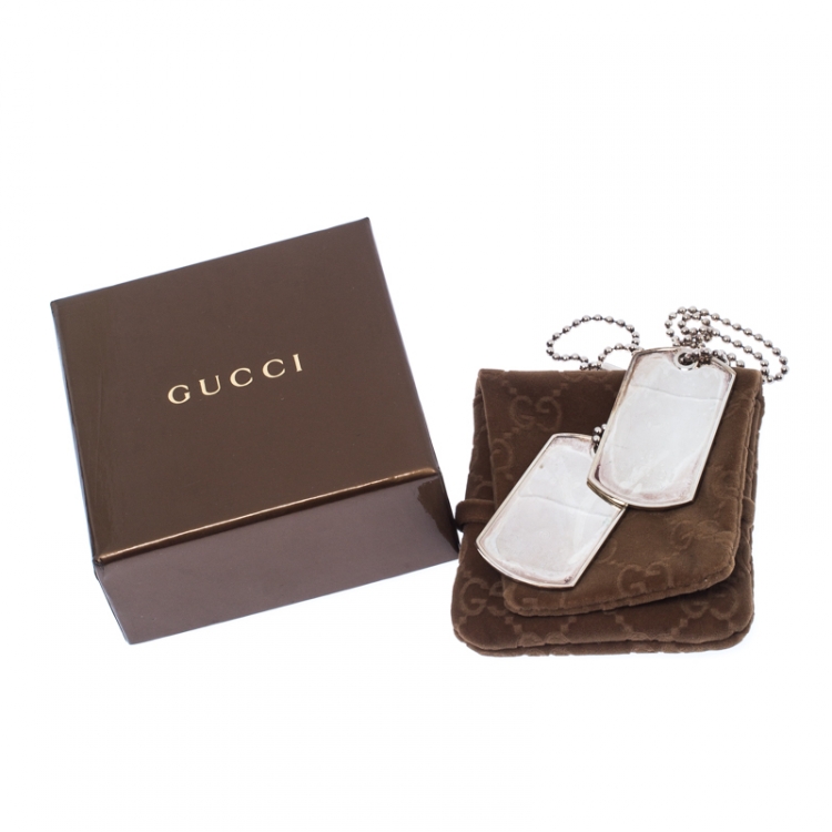 Pre Owned Gucci Sterling Silver Double Dog Tag Pendant Necklace
