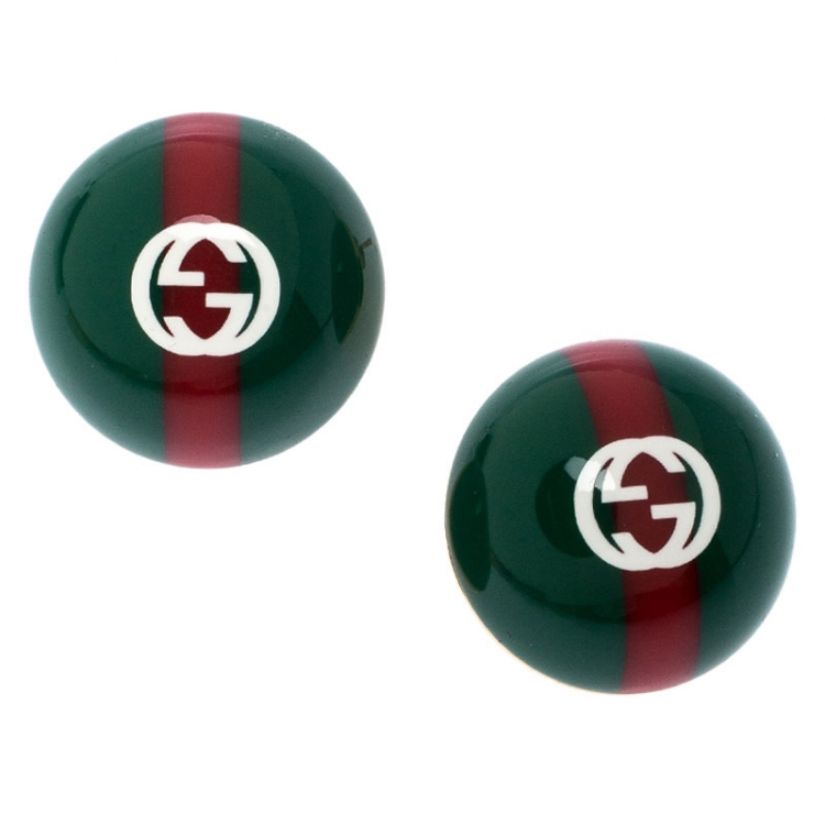 Pre Owned Gucci Red and Green Enamel Vintage Web Stud Earrings