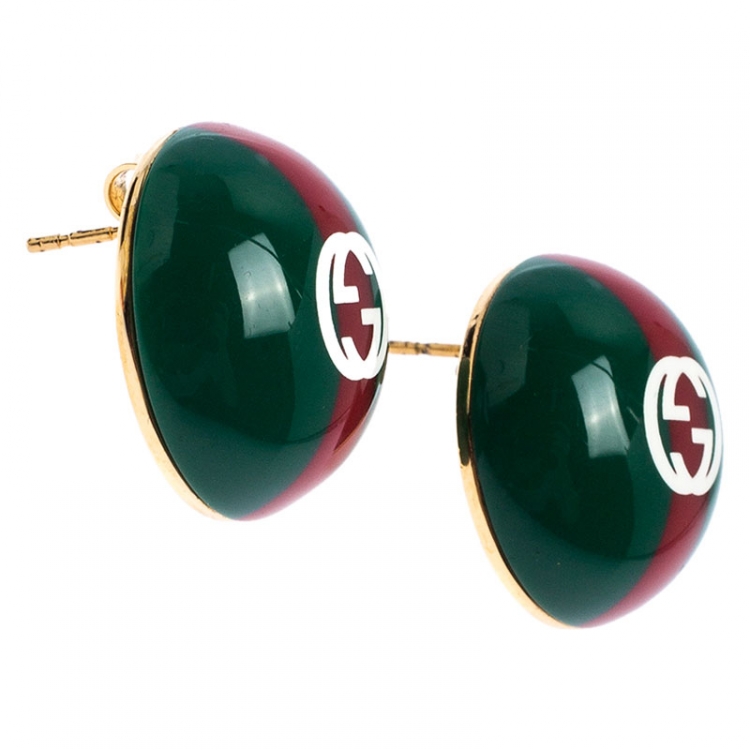 Gucci Red and Green Enamel Vintage Web Stud Earrings Gucci