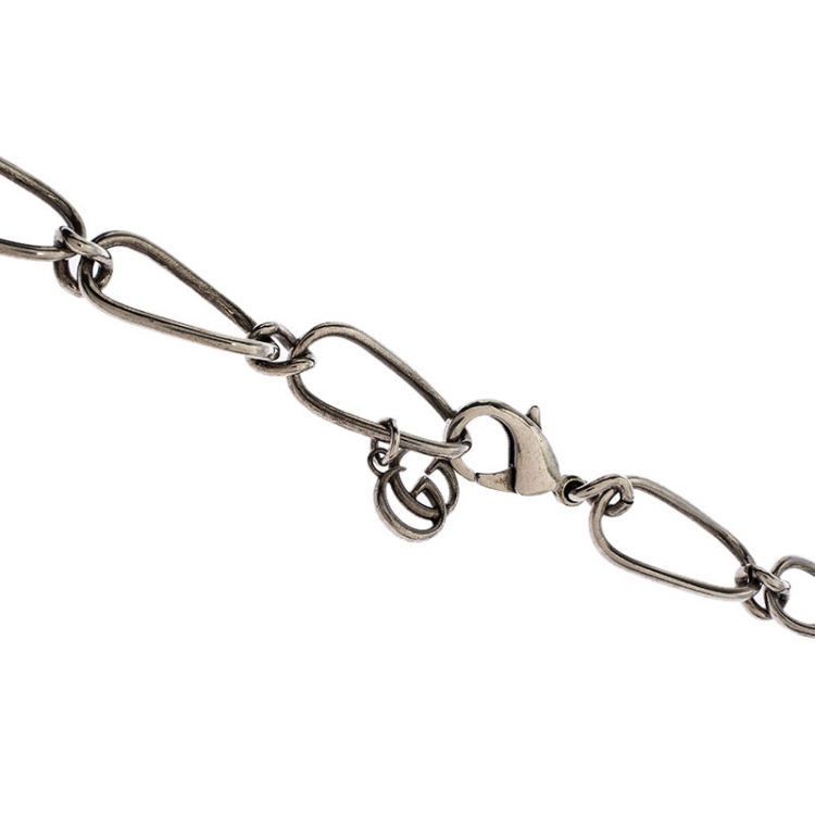 مملوكة مسبقًا Gucci Crystal Embellished Butterfly Palladium Plated Chain Link Necklace