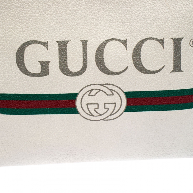 Pre Owned Gucci White Leather Logo Print Zip Pouch